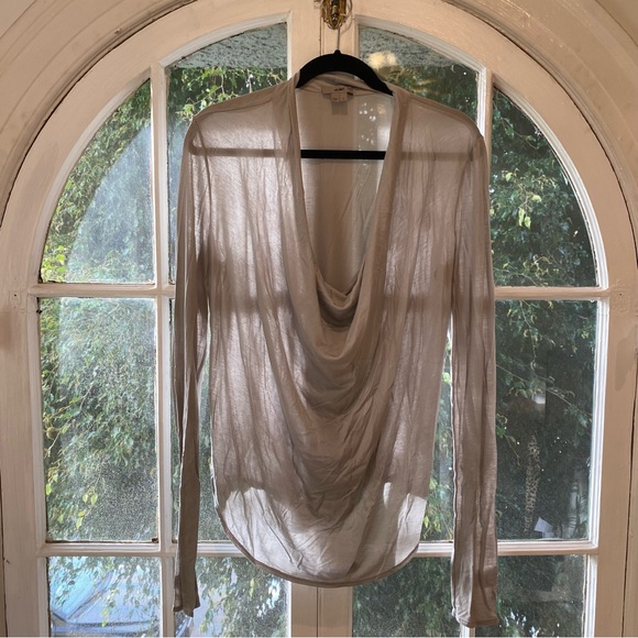 Helmut Lang GREY Cowl Neck Long Sleeve Drape Jersey Top - Picture 2 of 5